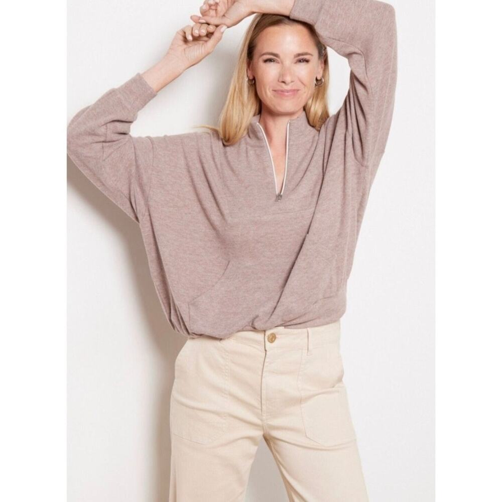 Revolve LNA Blake Brushed Half Zip Sweatshirt XL NWT Heathered Cocoa Brown